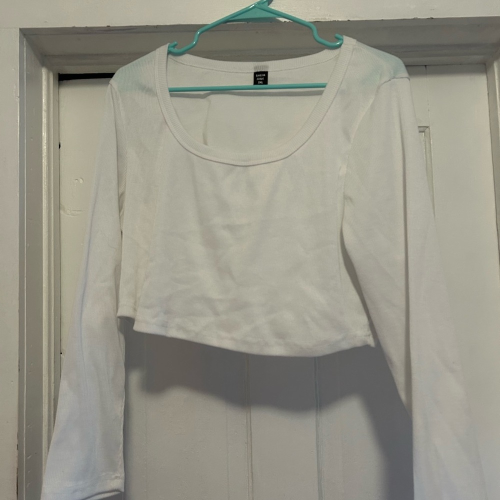 White Long Sleeve Crop Top